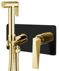 Гигиеническая лейка со смесителем Boheme Venturo 387-B черный с золотом