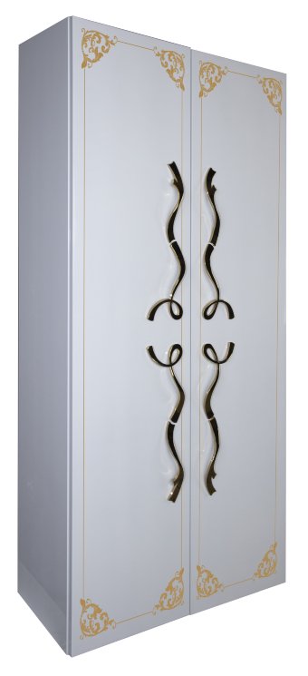 Шкаф-колонна Tessoro LAURA 2 двери с узором Белый глянец Золото со стеклом