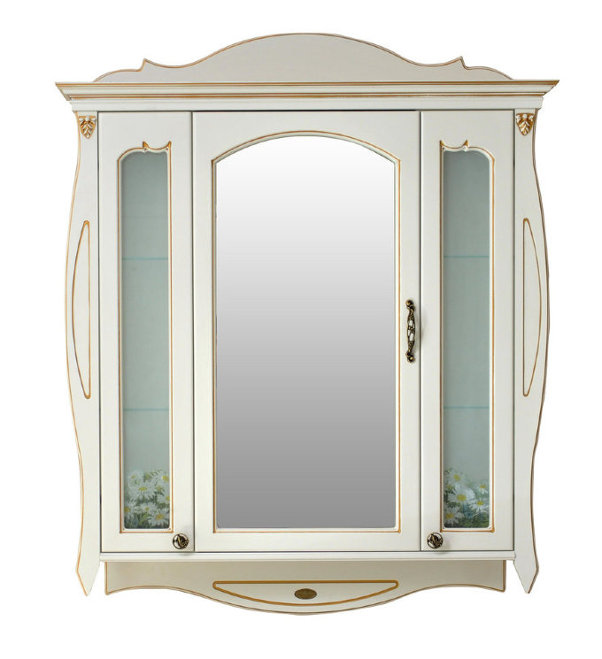 Зеркальный шкаф Atoll Ривьера 100 кремовый, патина серебро